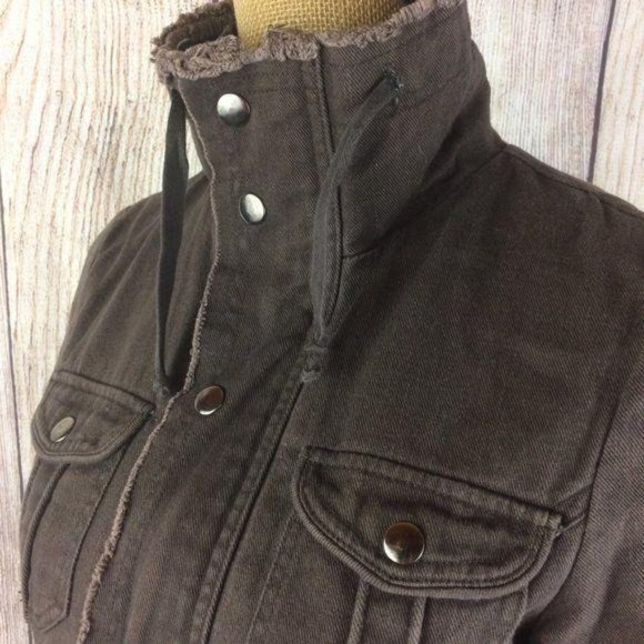Doki Geki Women's Size Small Brown Canvas Raw Hem Utility Jacket Long Sleeve - Picture 4 of 8